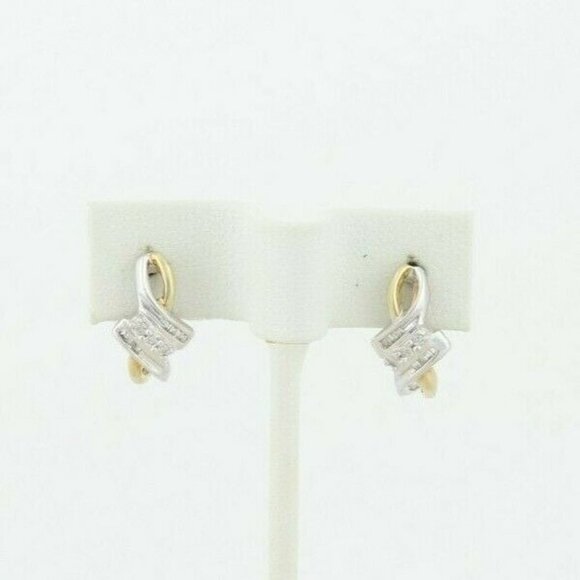 10k Yellow Gold Diamond Earrings J Hoop Earrings  .25 tcw hoops - Picture 5 of 9